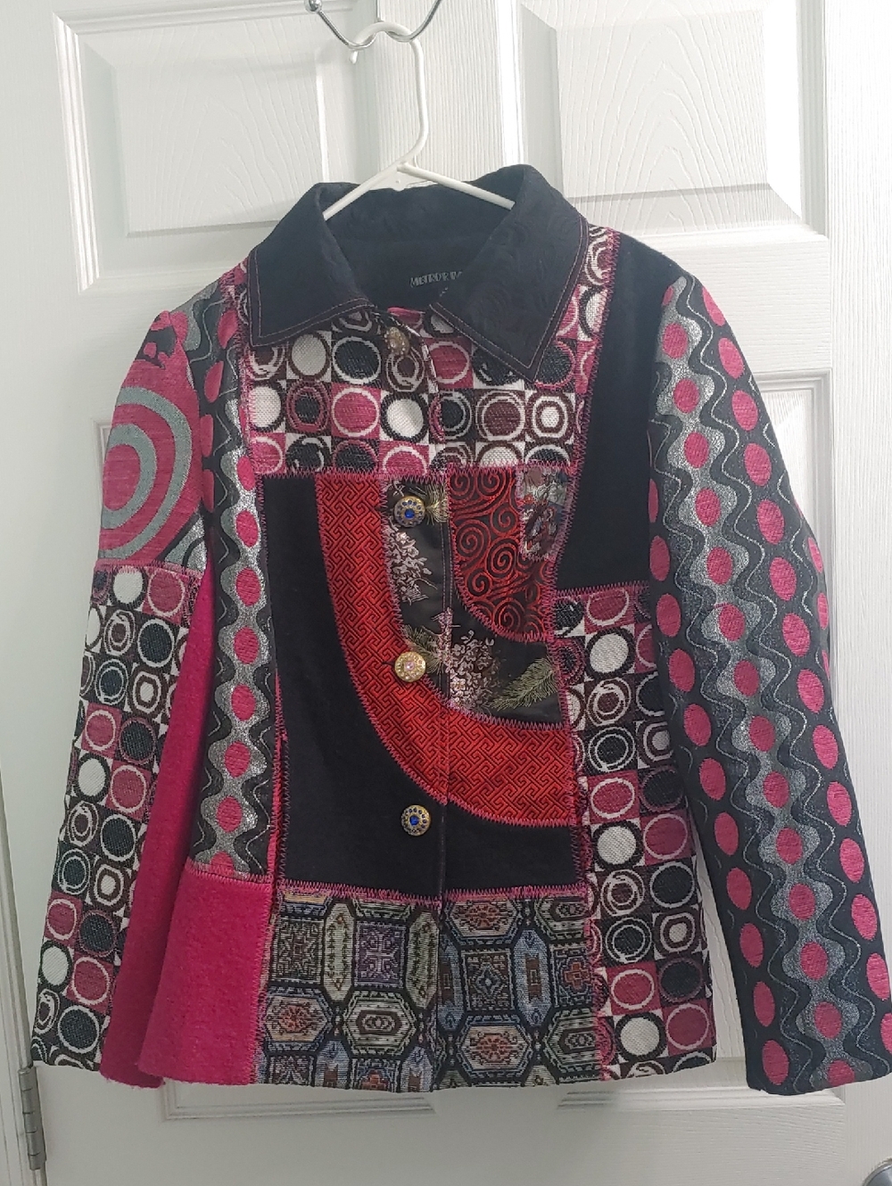 Vintage Pink Patchwork Coat Mistror Image Button Front Women's Size  M